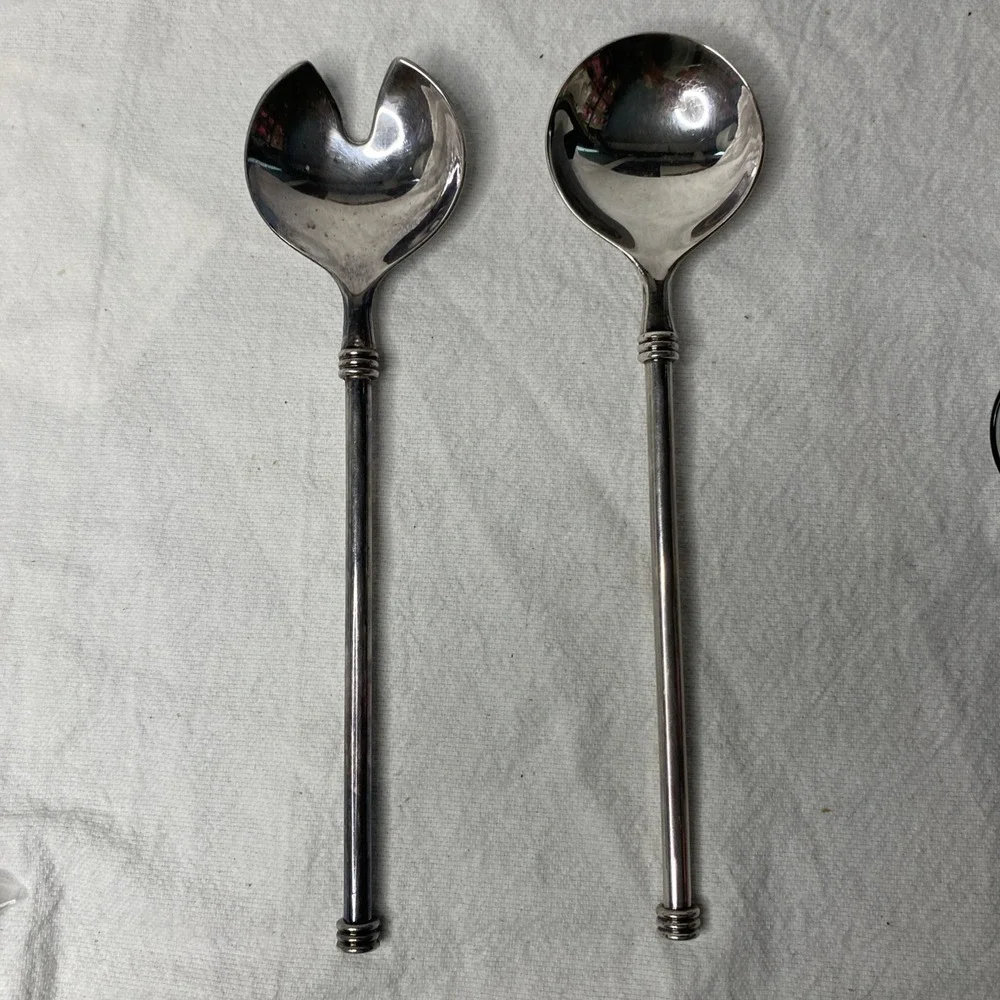 Vintage Zn.4.MK Salad Serving Spoon And Fork Silver Plated - Made In Italy